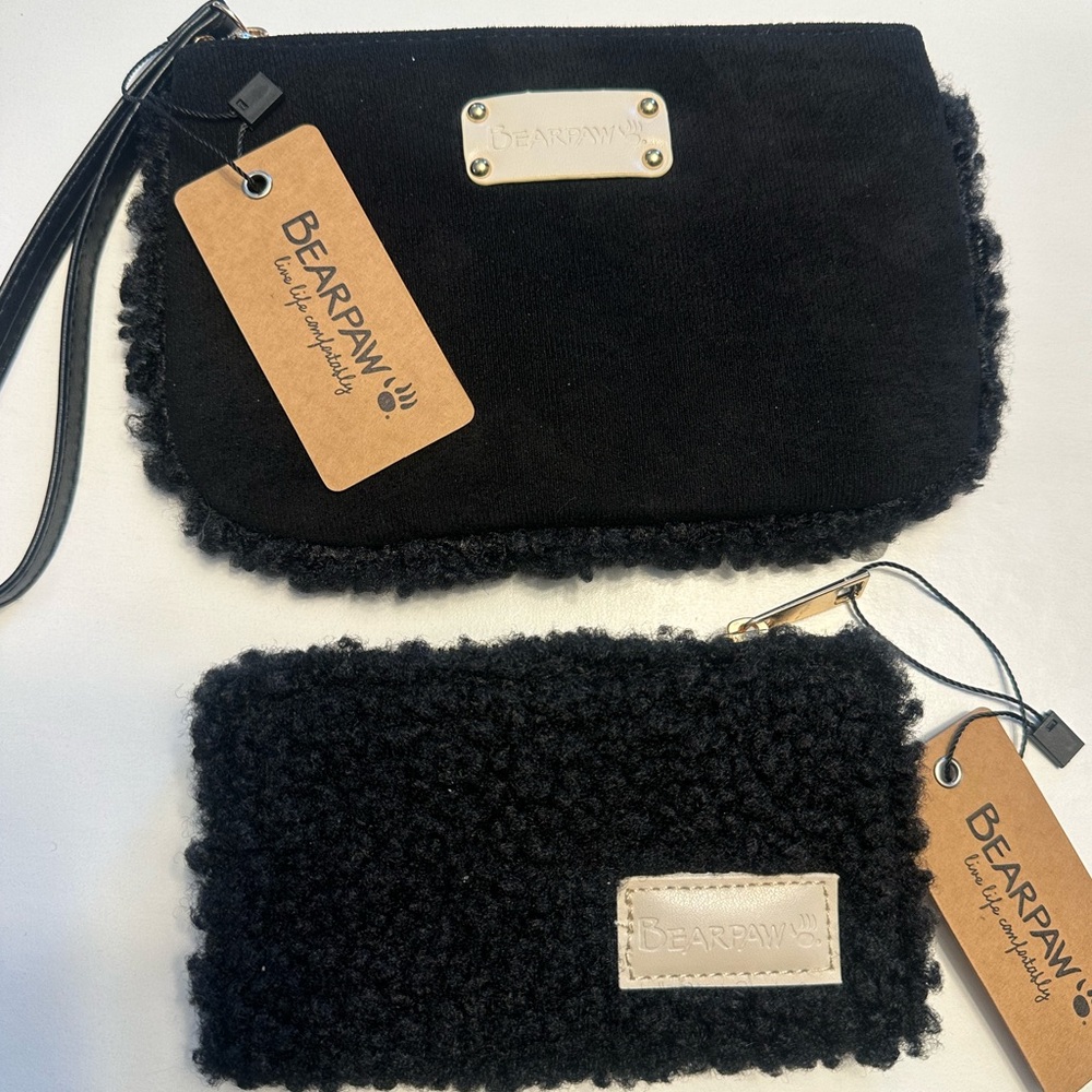 NEW Bearpaw BLACK WRISTLET Faux Suede & Sherpa Handbag Purse Mini Bag Faux Fur